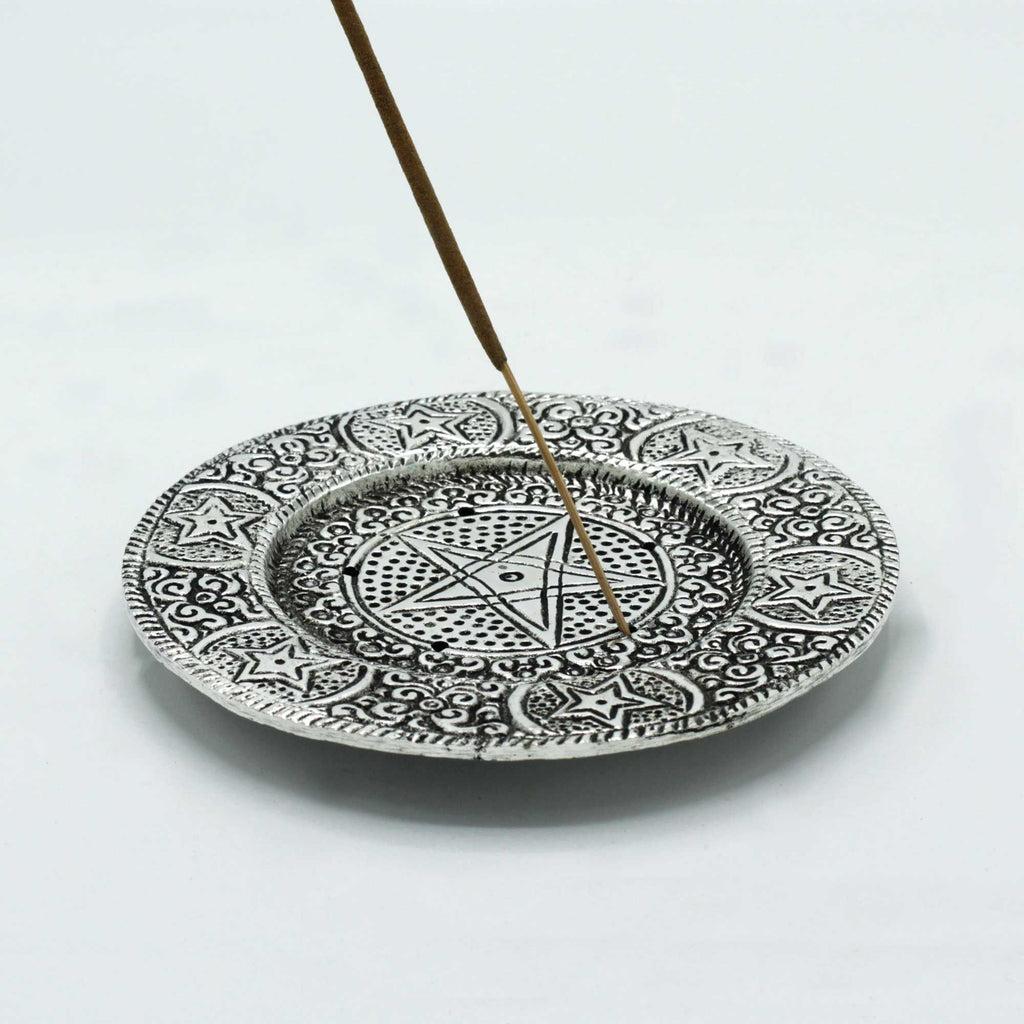 Porte-encens pentagonal en aluminium poli 11,5 cm | Accessoire spirituel