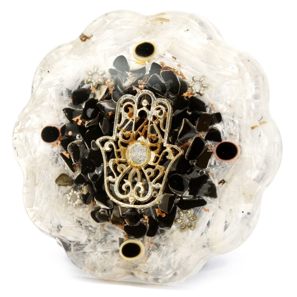 Pack énergétique de bureau en orgonite Hamsa avec sélénite – médium