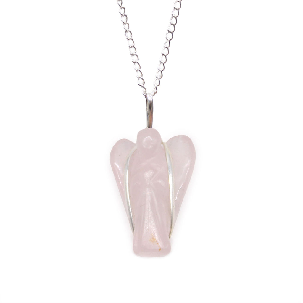 Pendentif ange gardien quartz rose finition argentée