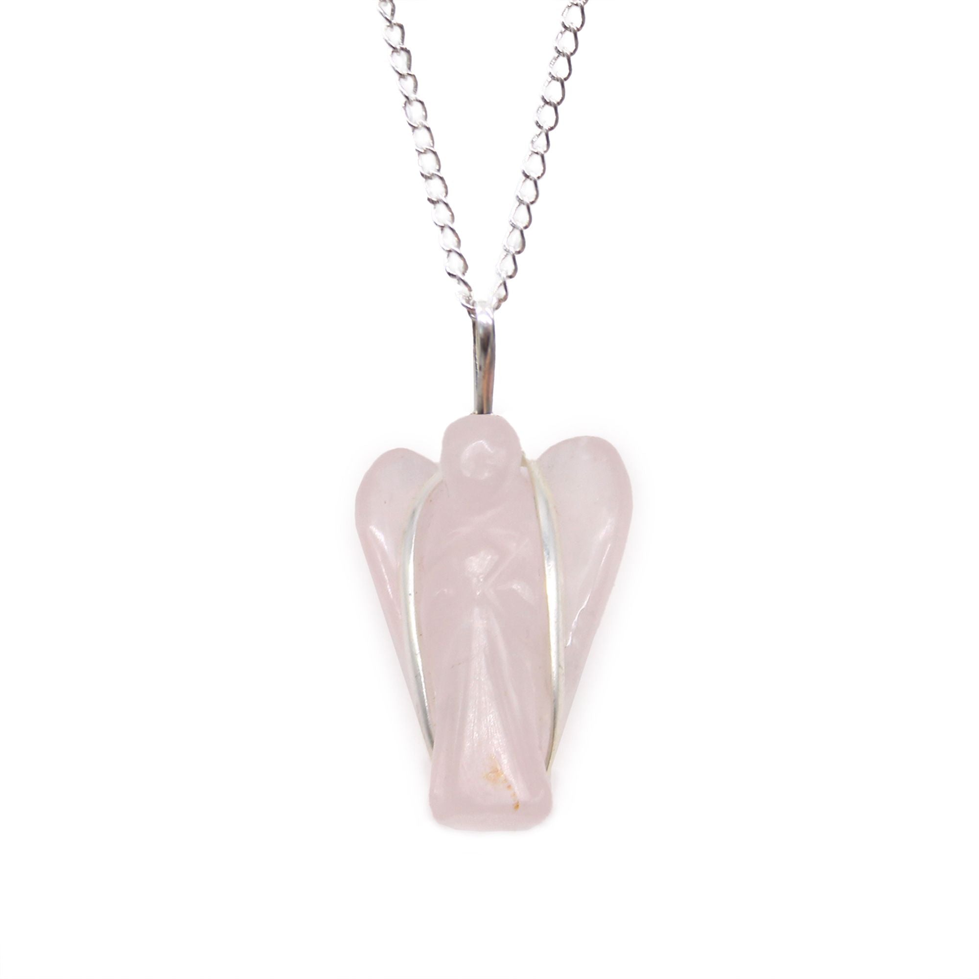 Pendentif ange gardien quartz rose finition argentée