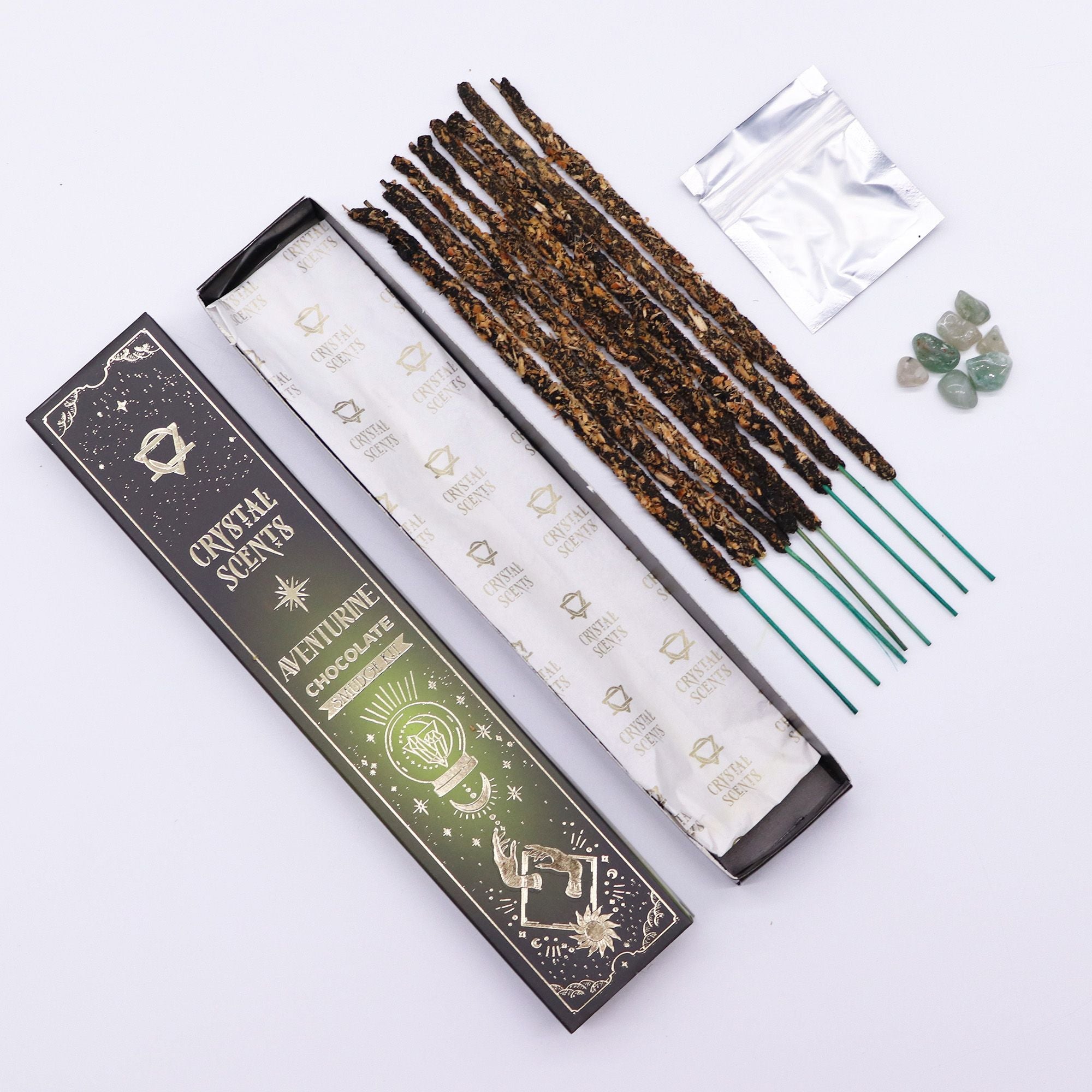Encens Smudge Chocolat avec Aventurine – 10 bâtons 20 cm