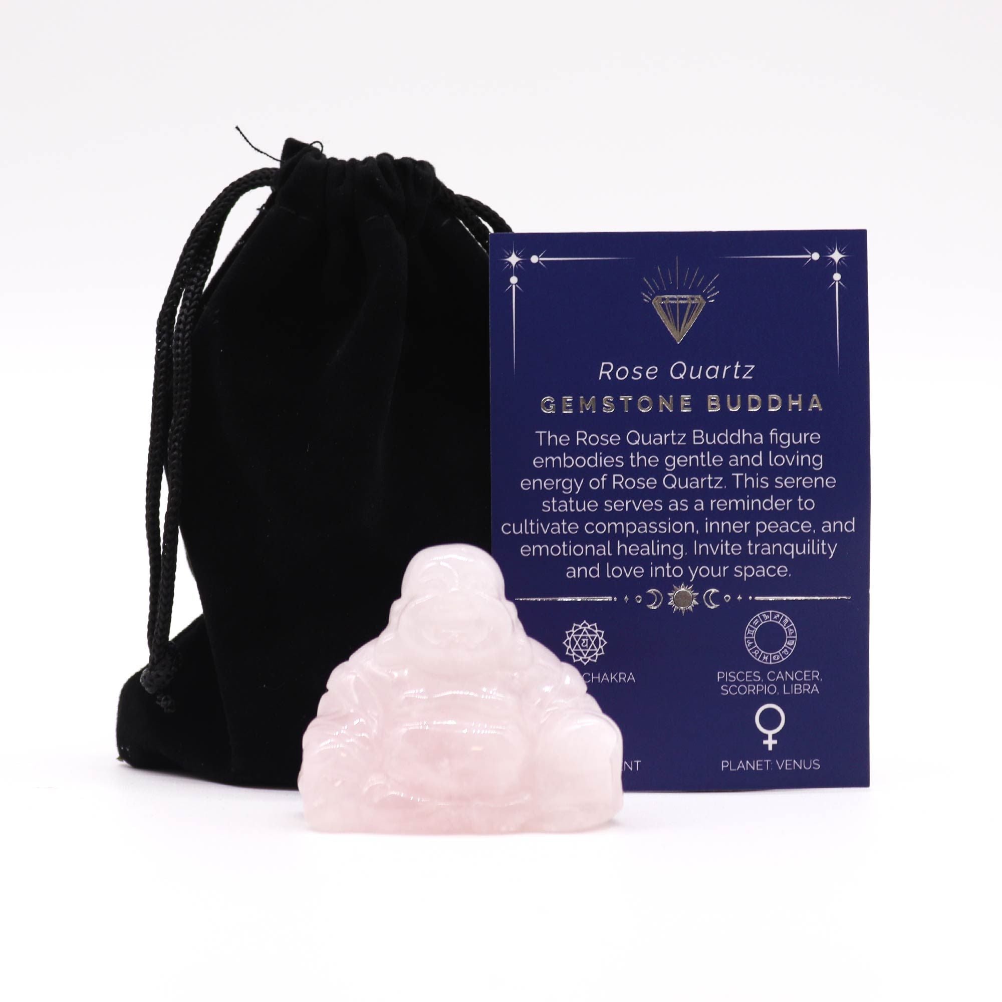 Statue de Bouddha en Quartz Rose 50x40x20mm, représentant une sérénité parfaite et l'énergie bienfaisante du quartz rose. Cette figurine bouddha en pierre naturelle est idéale pour la méditation et la lithothérapie, favorisant l'amour et la compassion. Un excellent cadeau spirituel pour embellir votre décoration zen et activer votre chakra du cœur avec ce cristal naturel, parfait pour ajouter une touche de paix dans votre espace.