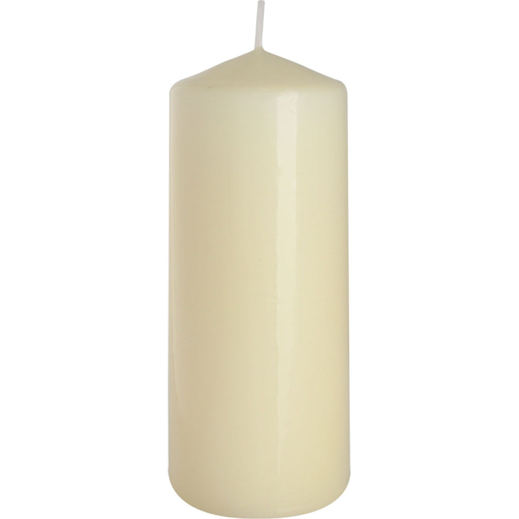 Bougie Biplante Élégante 60x150mm - Ivoire, une bougie pilière lisse et élégante, présentée sur fond blanc.