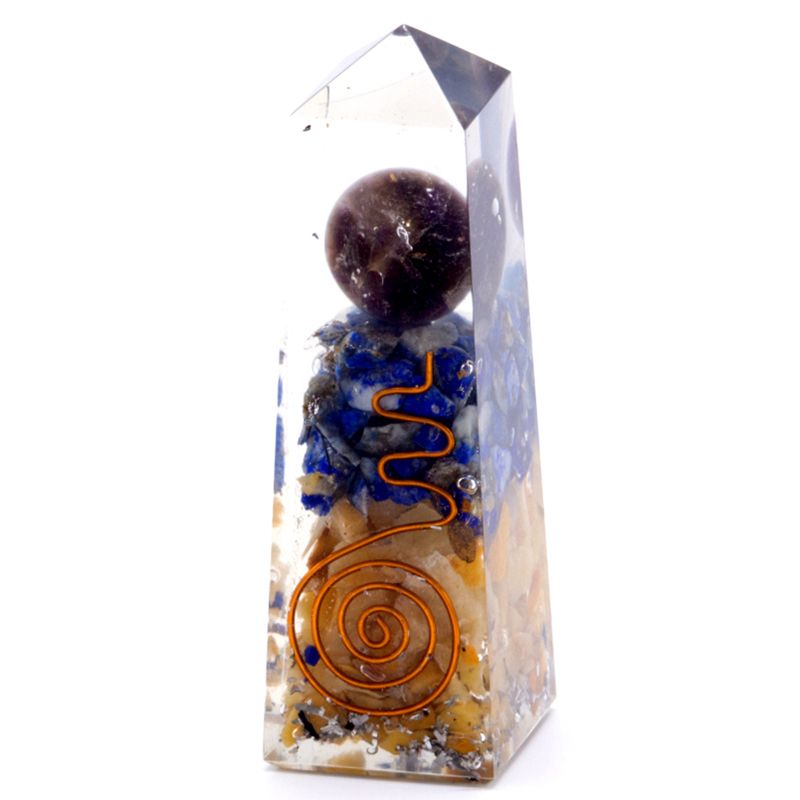 Obélisque orgonite cuivre lapis lazuli aventurine jaune