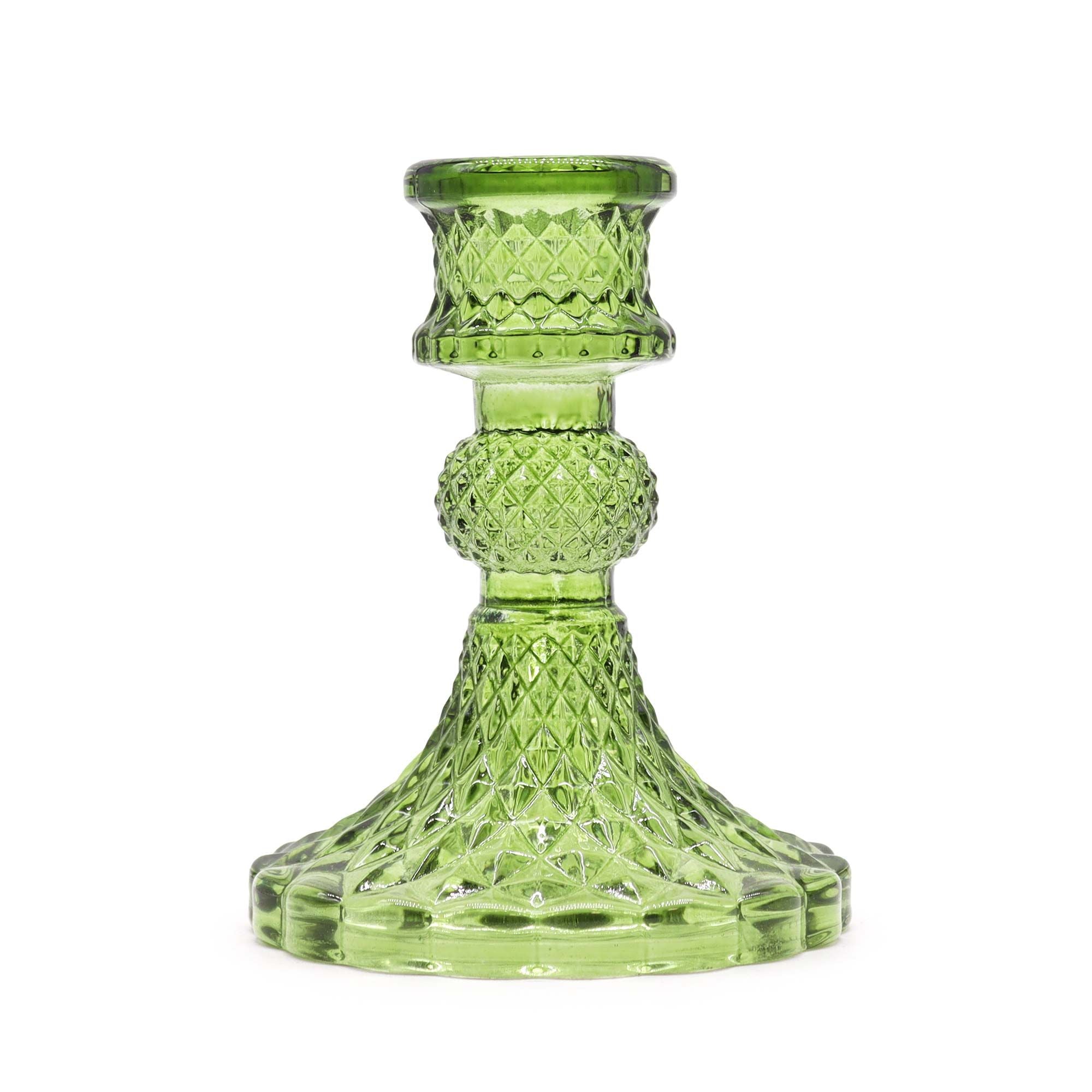 Lot de 2 bougeoirs vintage en verre jade