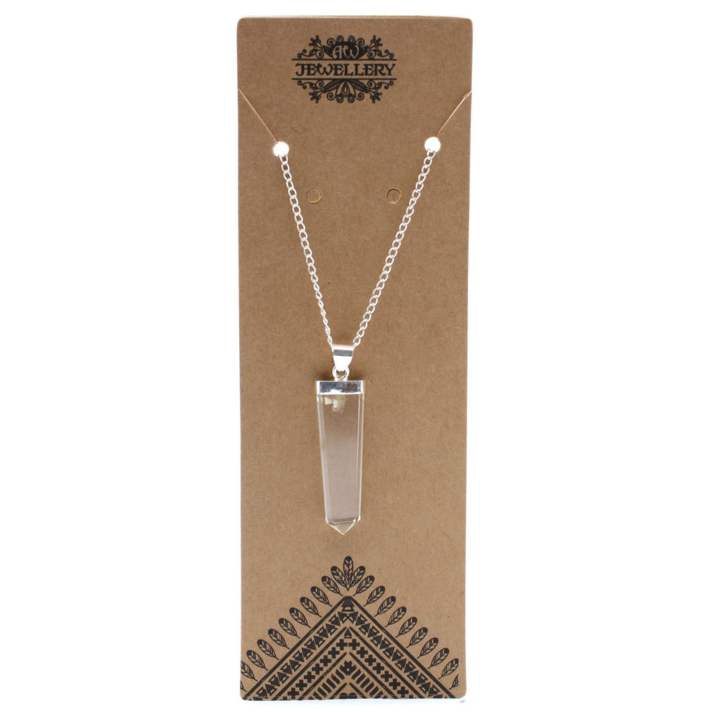 Pendentif crayon plat cristal de roche finition argentée