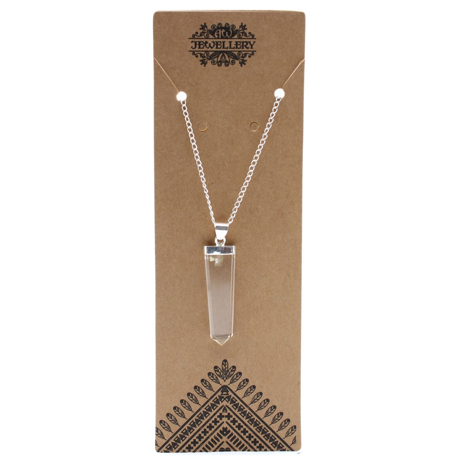 Pendentif crayon plat cristal de roche finition argentée