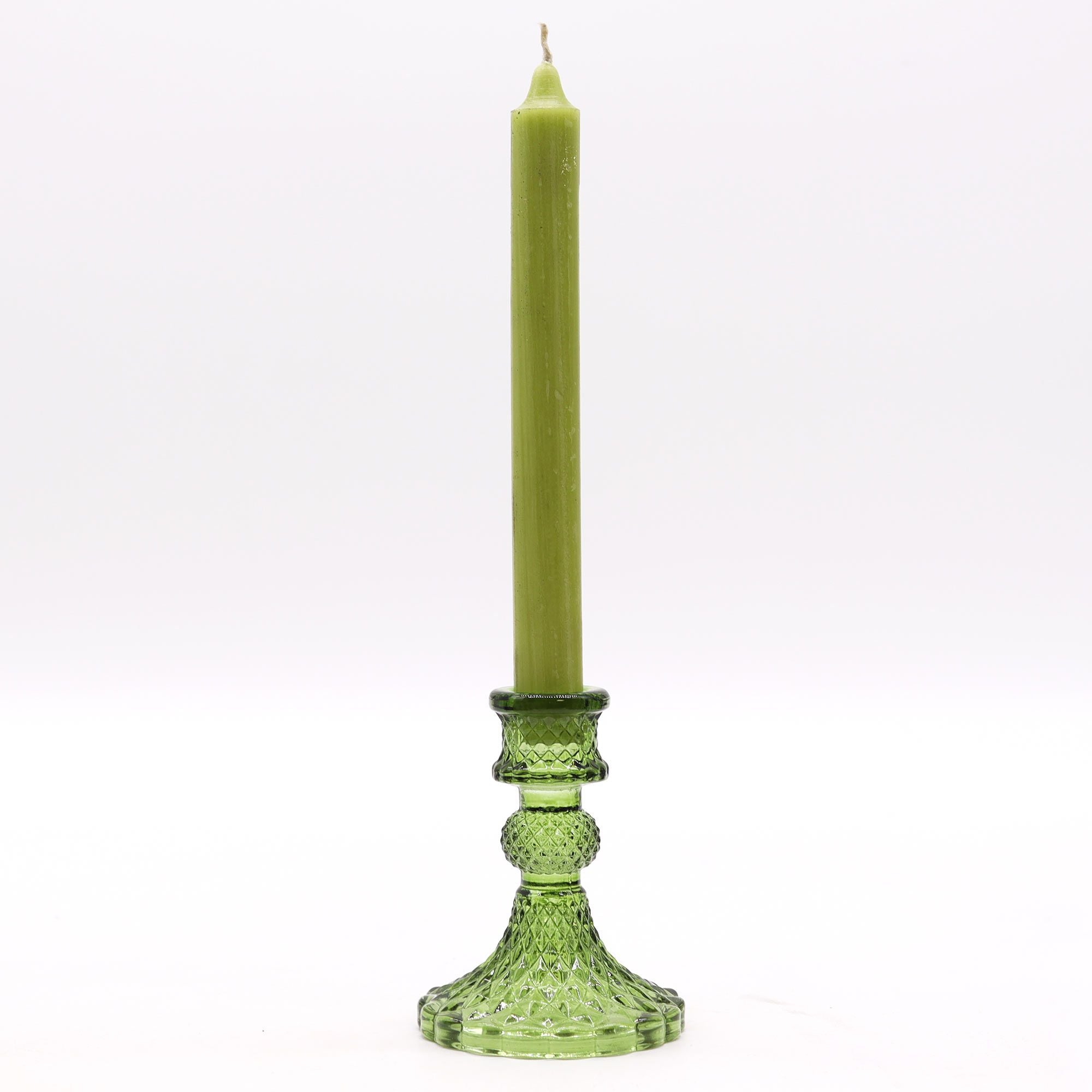 Lot de 2 bougeoirs vintage en verre jade
