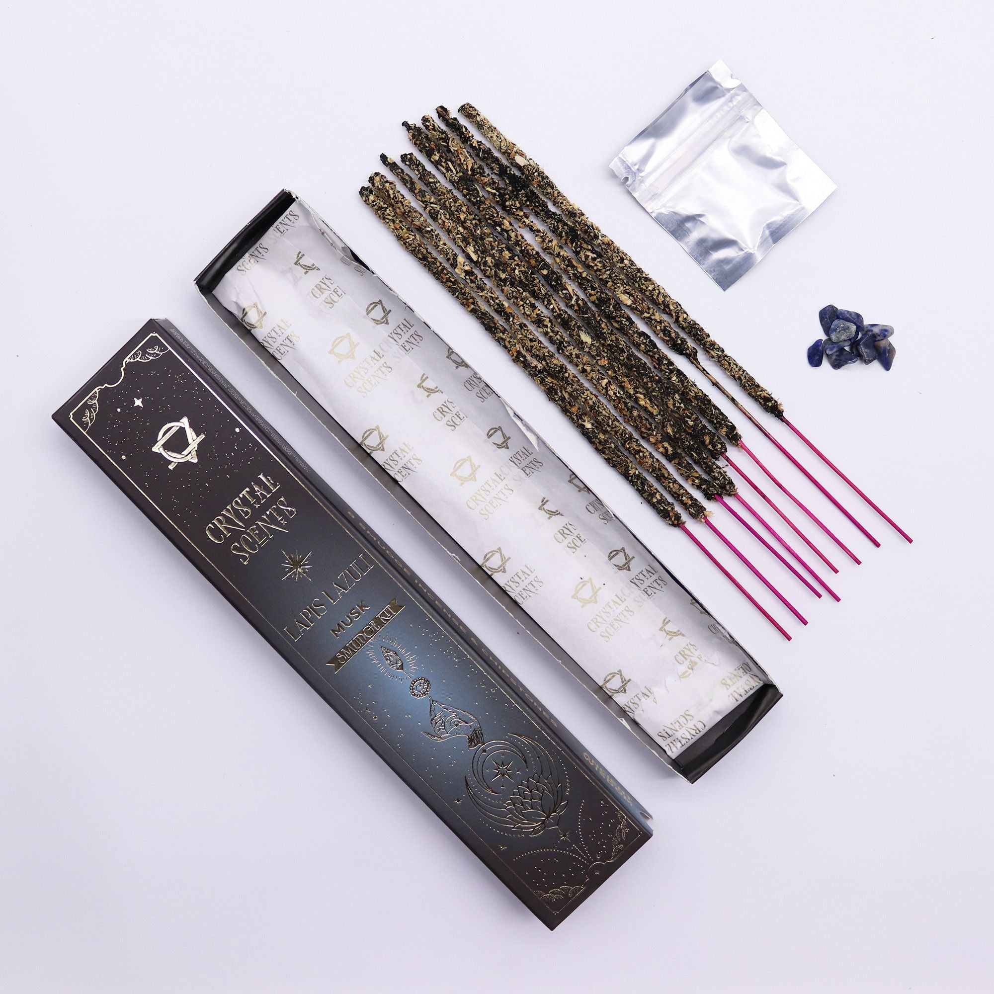 Encens Smudge Musc avec Lapis Lazuli – 10 bâtons 20 cm