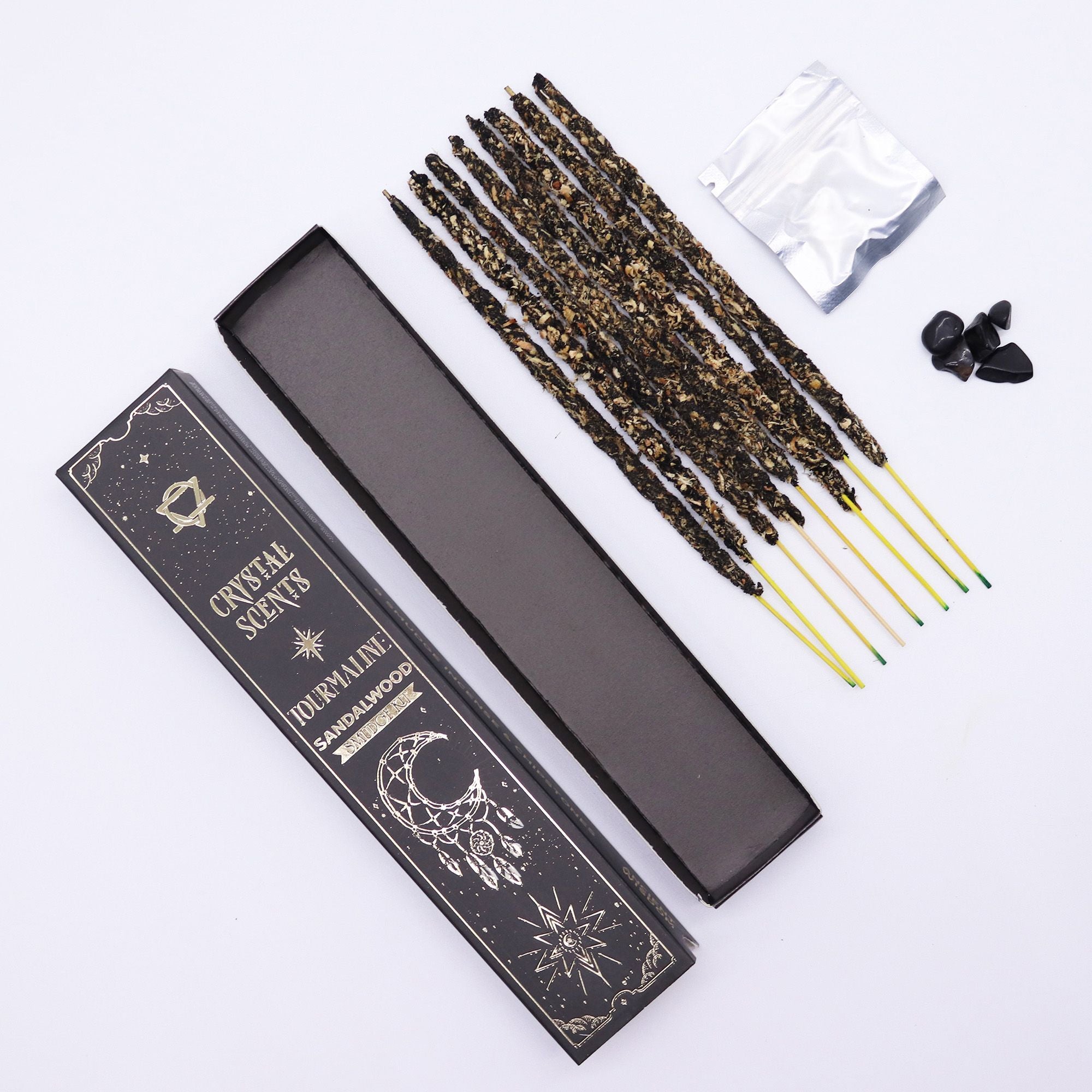 Encens Smudge Bois de Santal avec éclats de Tourmaline – 10 bâtons