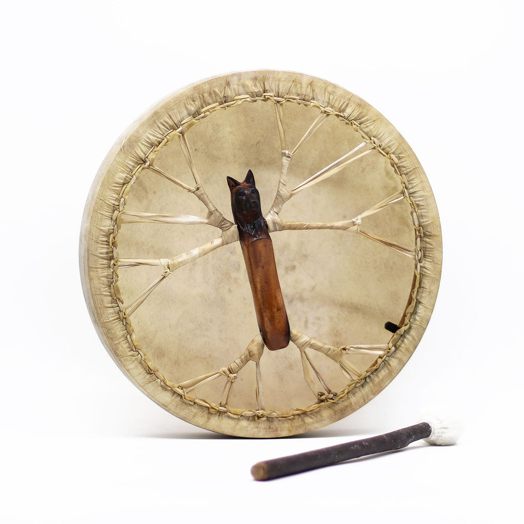 Tambour chamanique Esprit du Loup avec mailloche – accordable – 40 cm