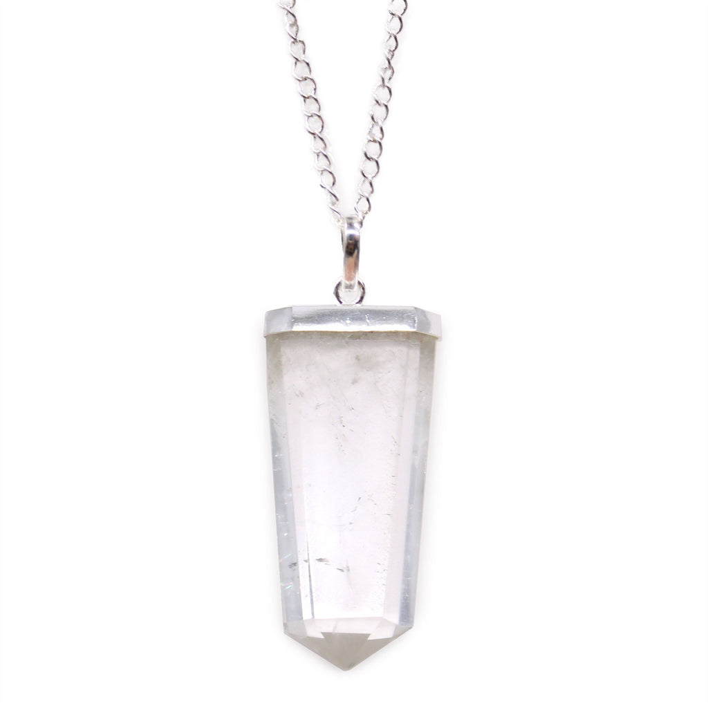 Pendentif crayon plat cristal de roche finition argentée