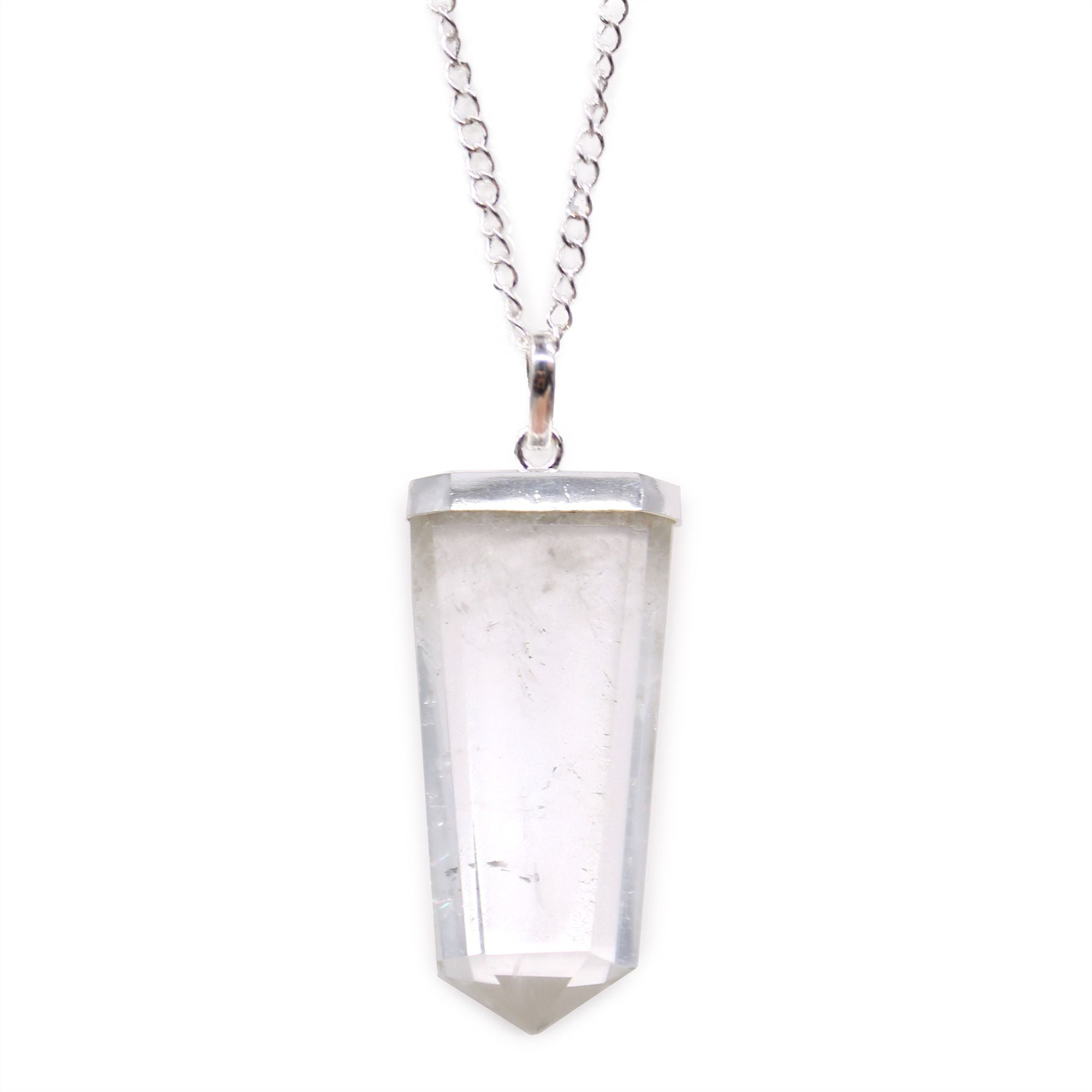 Pendentif crayon plat cristal de roche finition argentée
