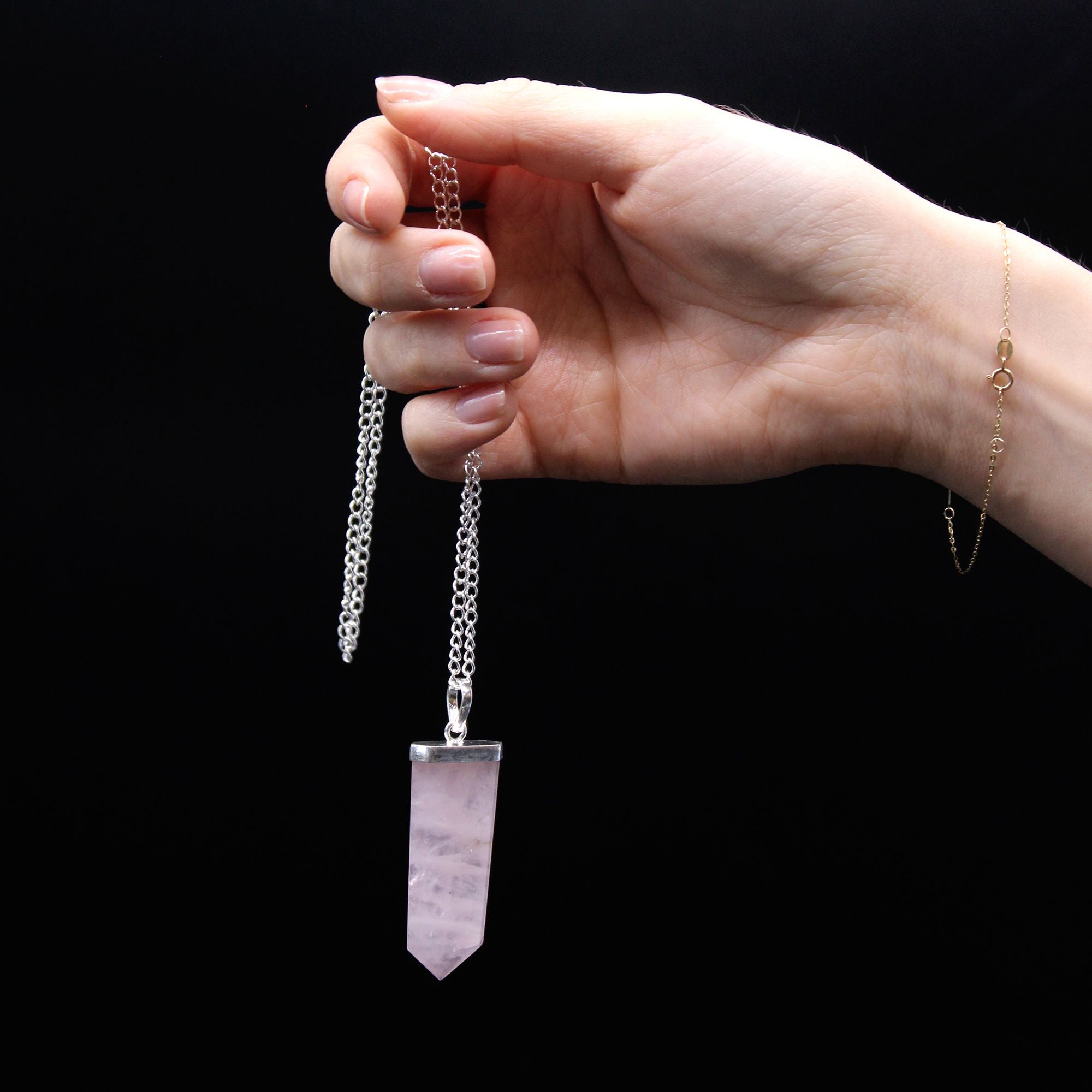 Pendentif crayon plat cristal de roche finition argentée