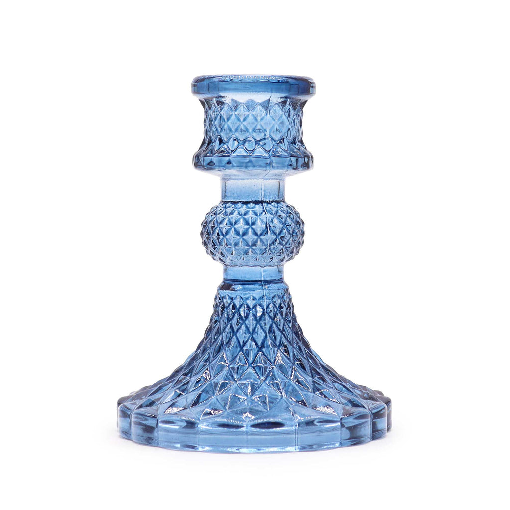 Lot de 2 bougeoirs vintage en verre bleu royal