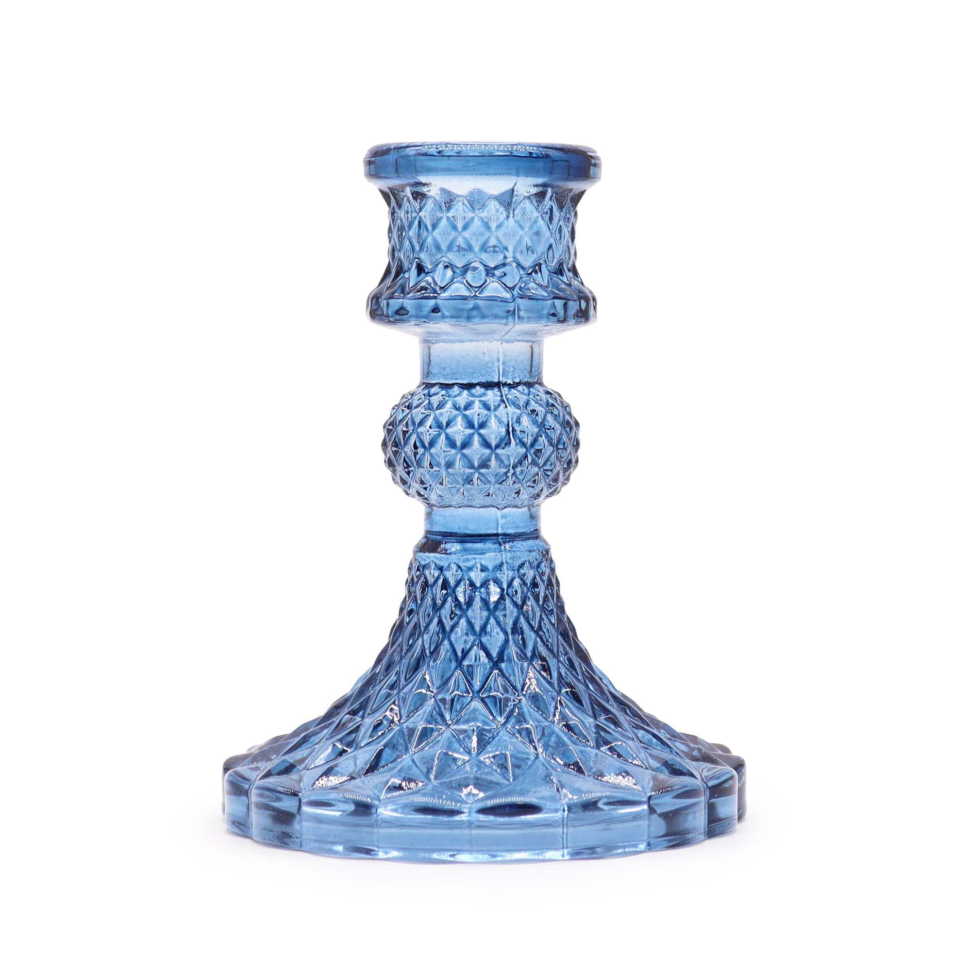 Lot de 2 bougeoirs vintage en verre bleu royal