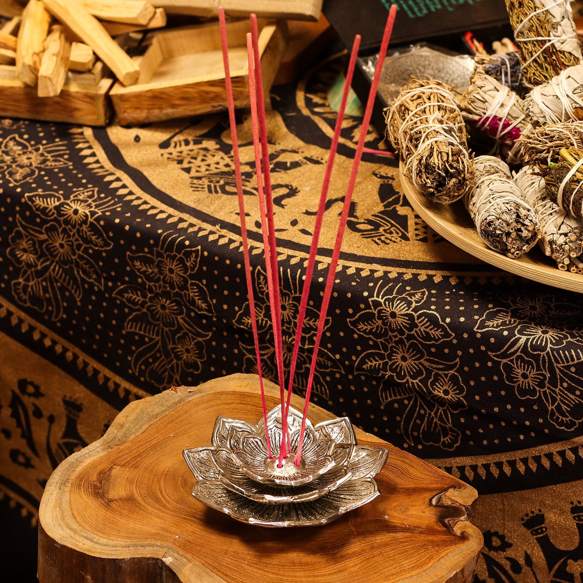 Porte-encens fleur de lotus en aluminium | Accessoire spirituel