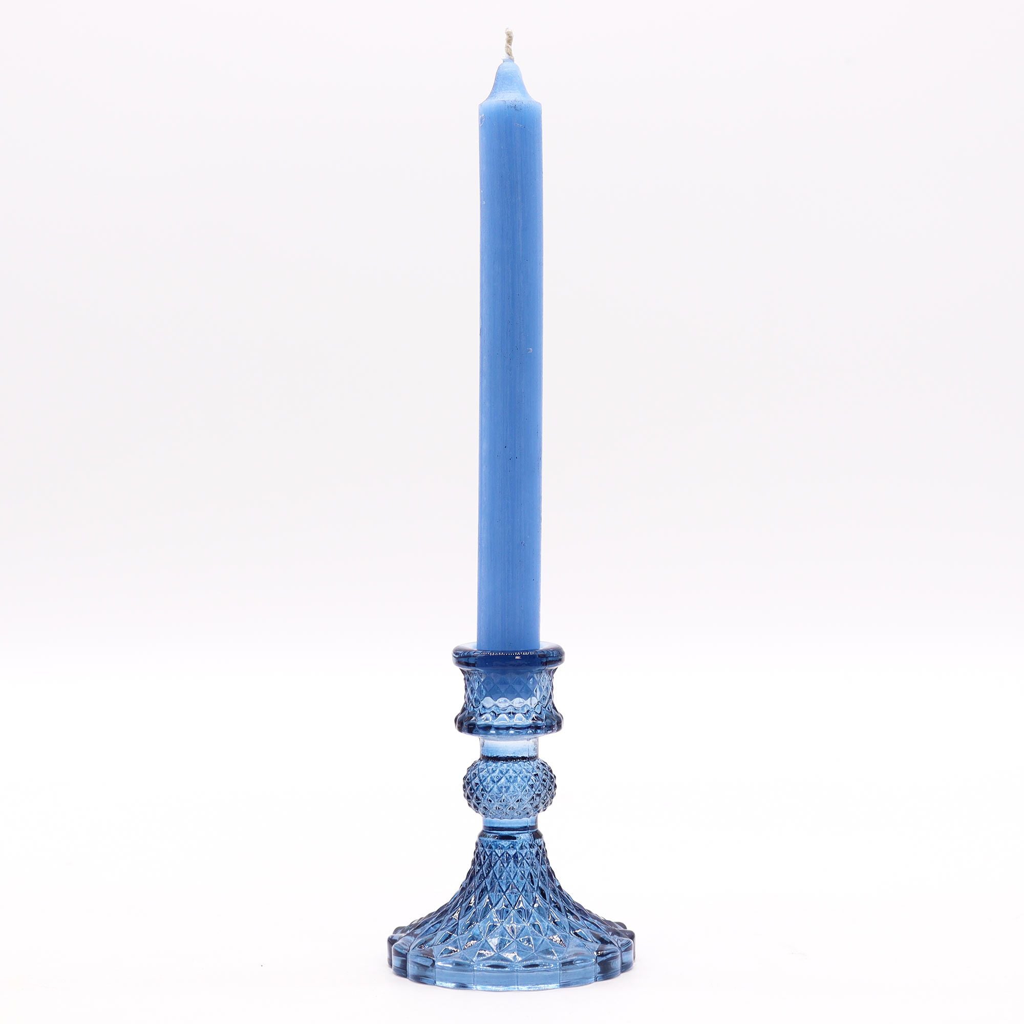 Lot de 2 bougeoirs vintage en verre bleu royal