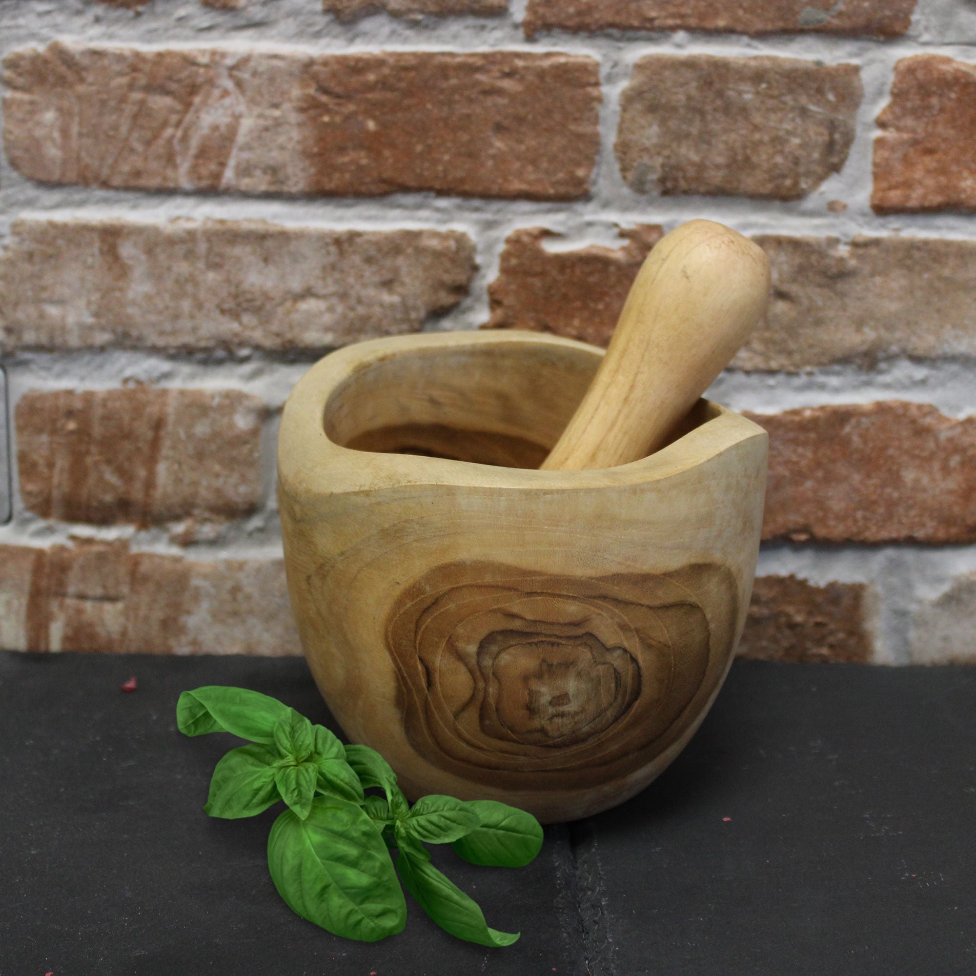 Mortier et pilon en bois de teck moyen – 11 x 11 x 5 cm