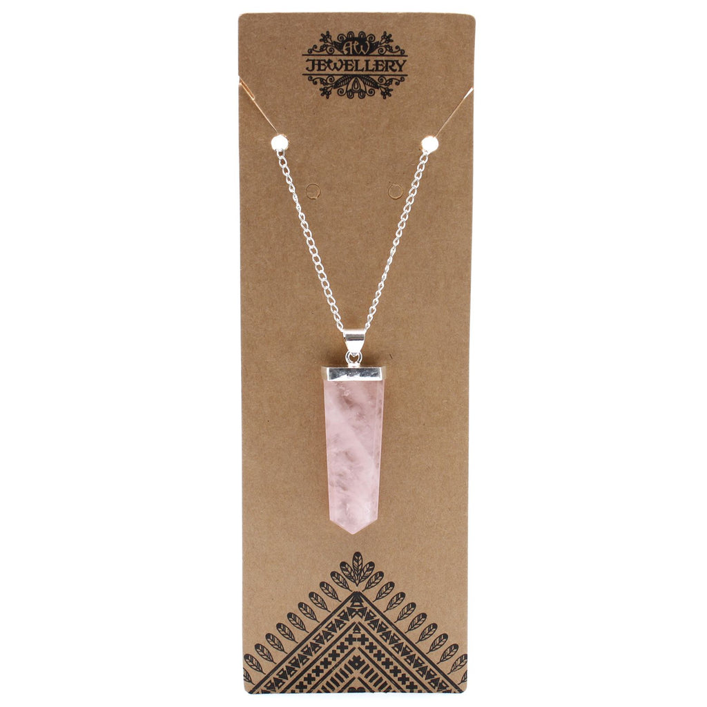 Pendentif crayon plat quartz rose finition argentée