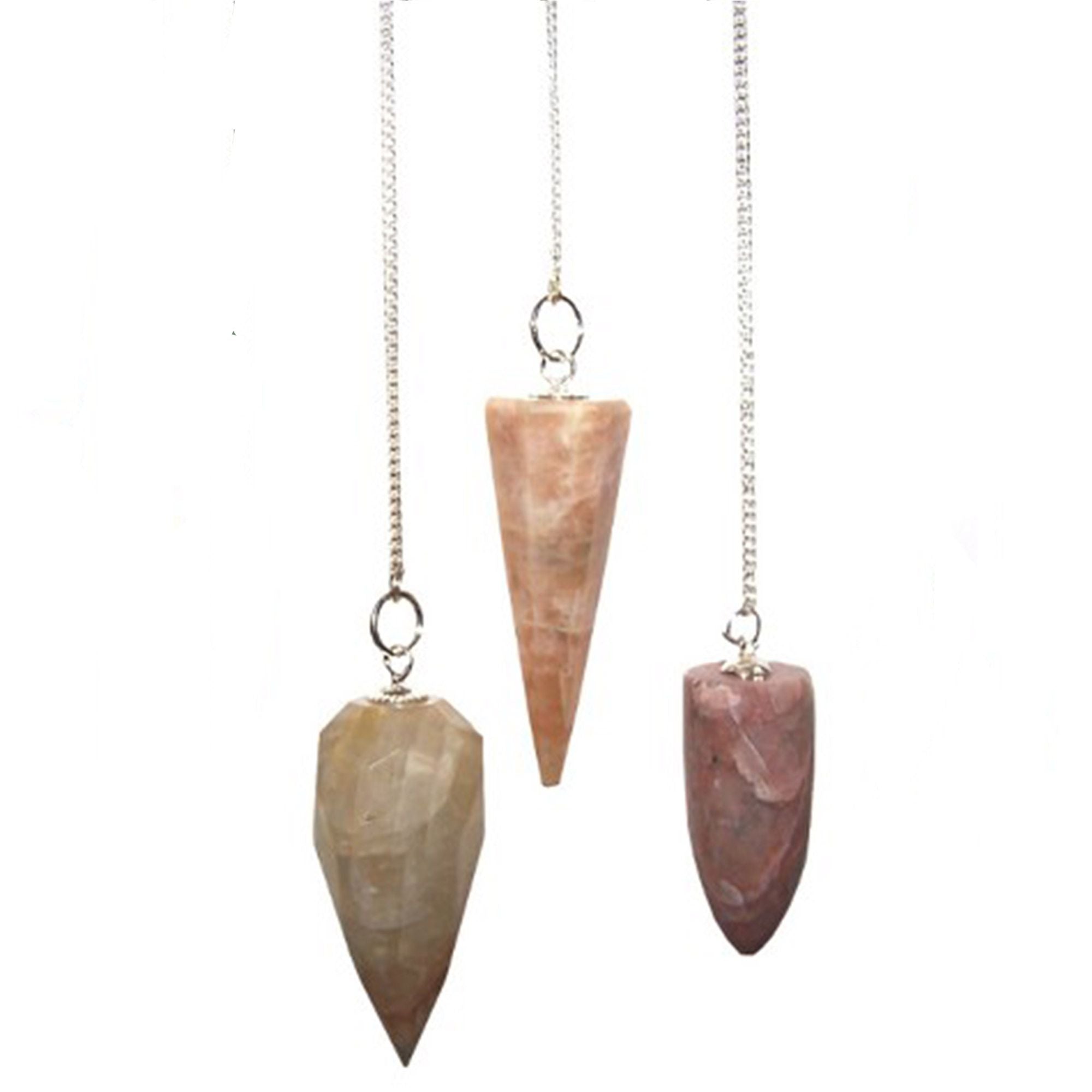 Pendule Magique Pierre de Lune - Radiesthésie Artisanale en Cristal Avec Chaîne Argentée