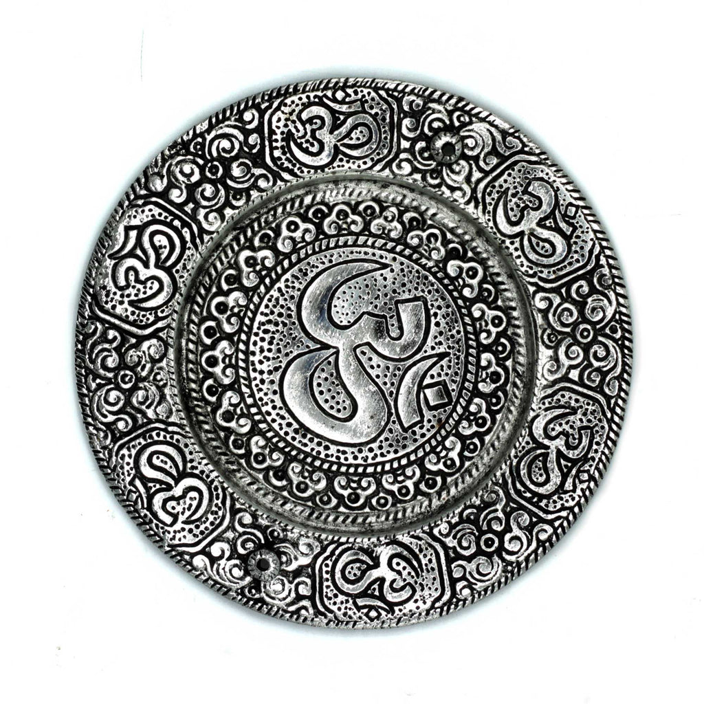 Porte-encens Om en aluminium poli 11 cm | Accessoire spirituel