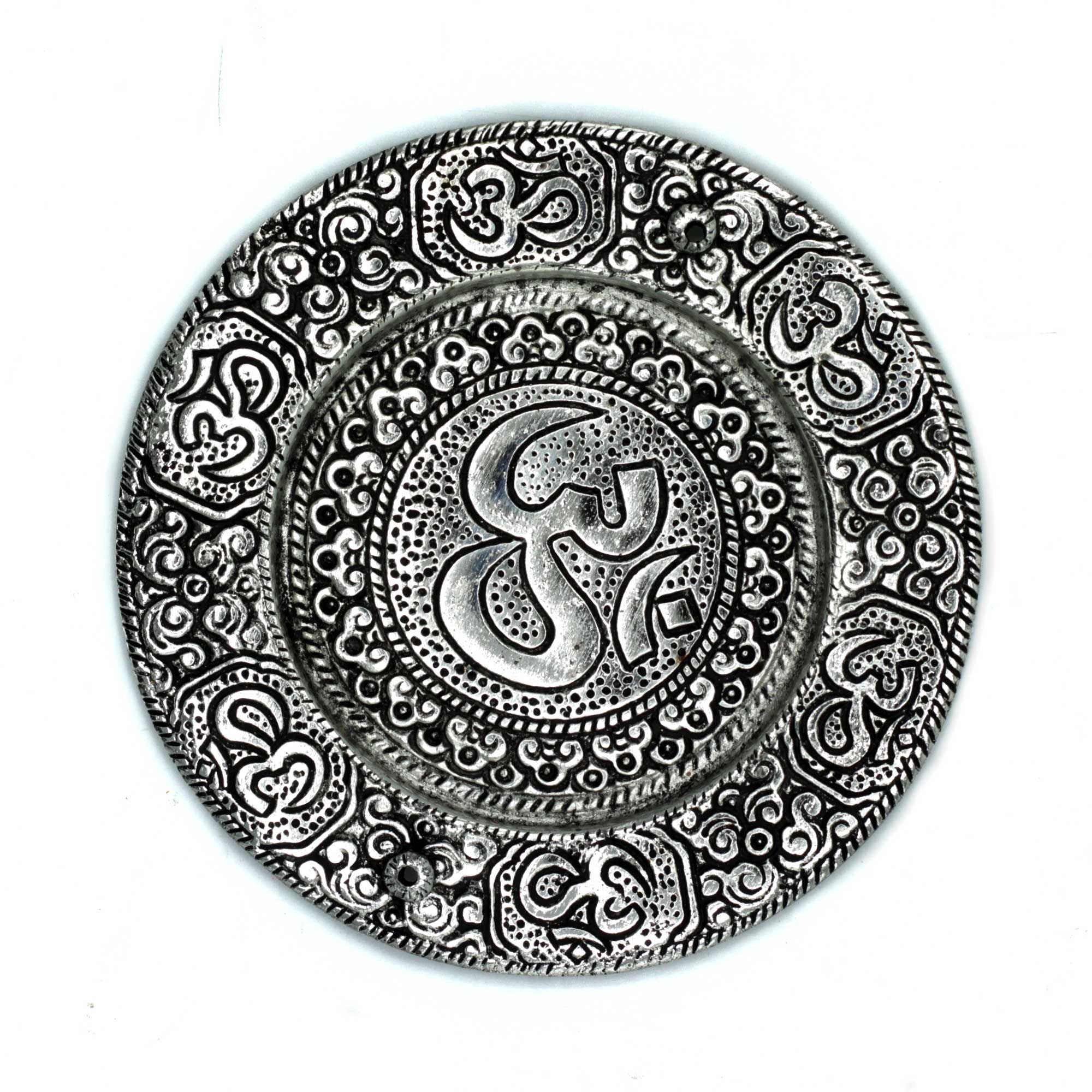 Porte-encens Om en aluminium poli 11 cm | Accessoire spirituel