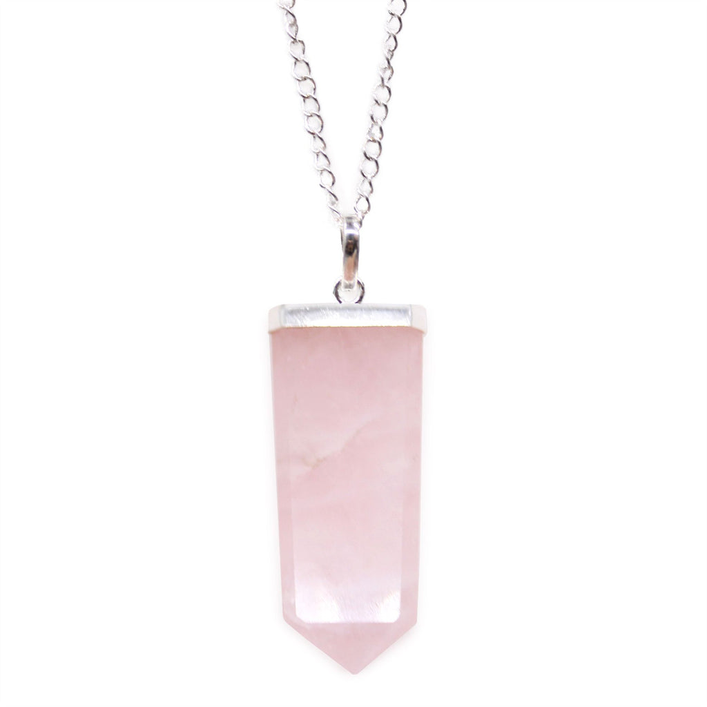 Pendentif crayon plat quartz rose finition argentée