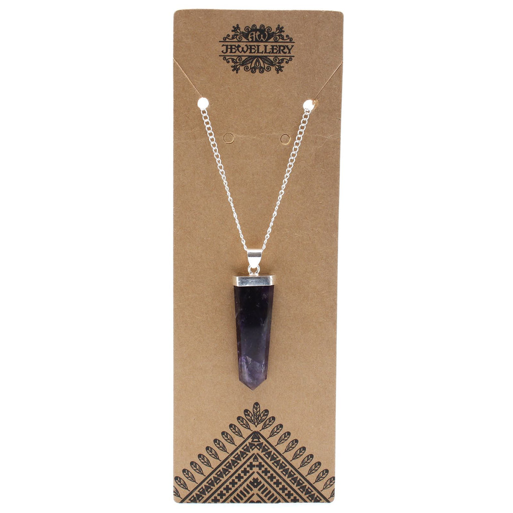Pendentif crayon plat améthyste finition argentée