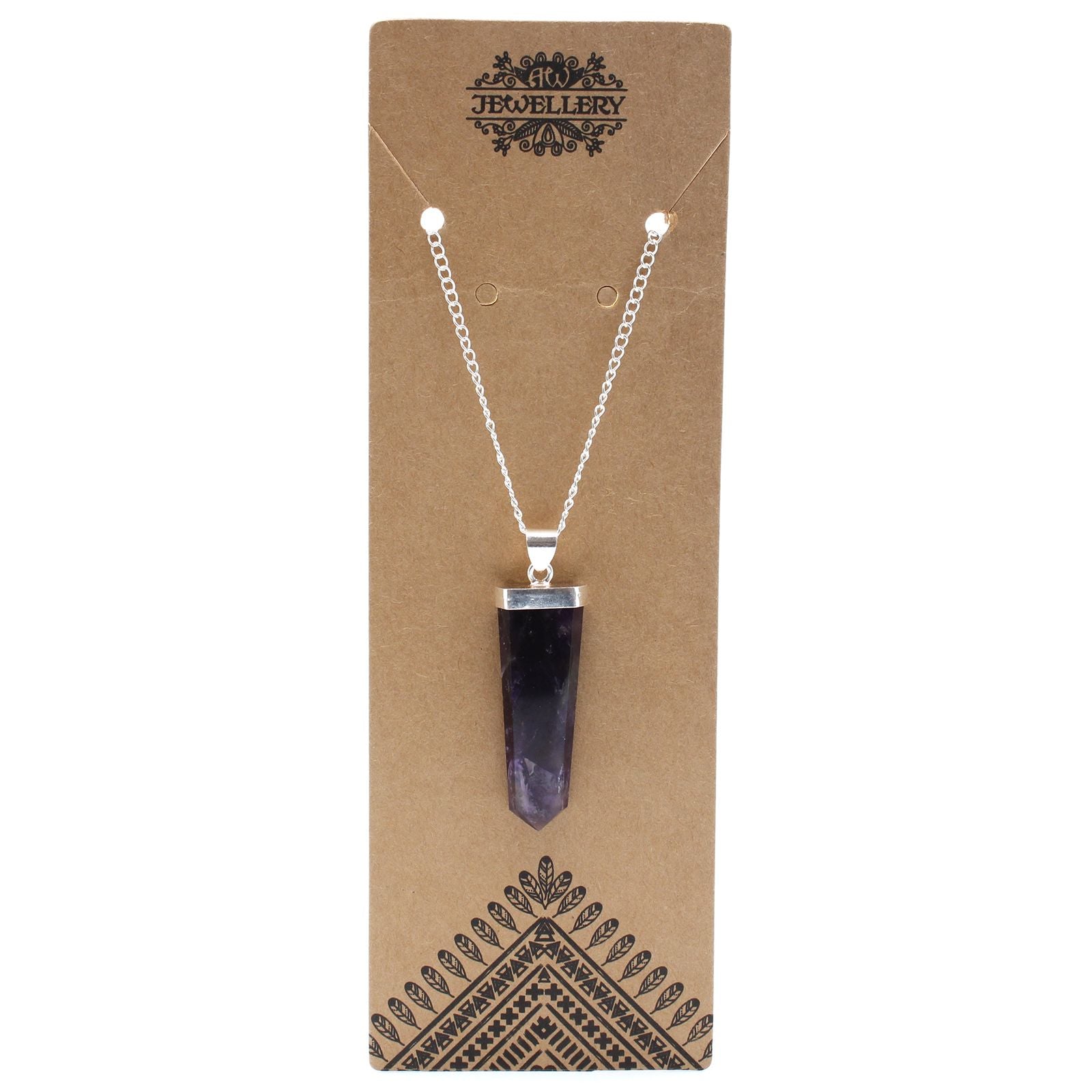 Pendentif crayon plat améthyste finition argentée