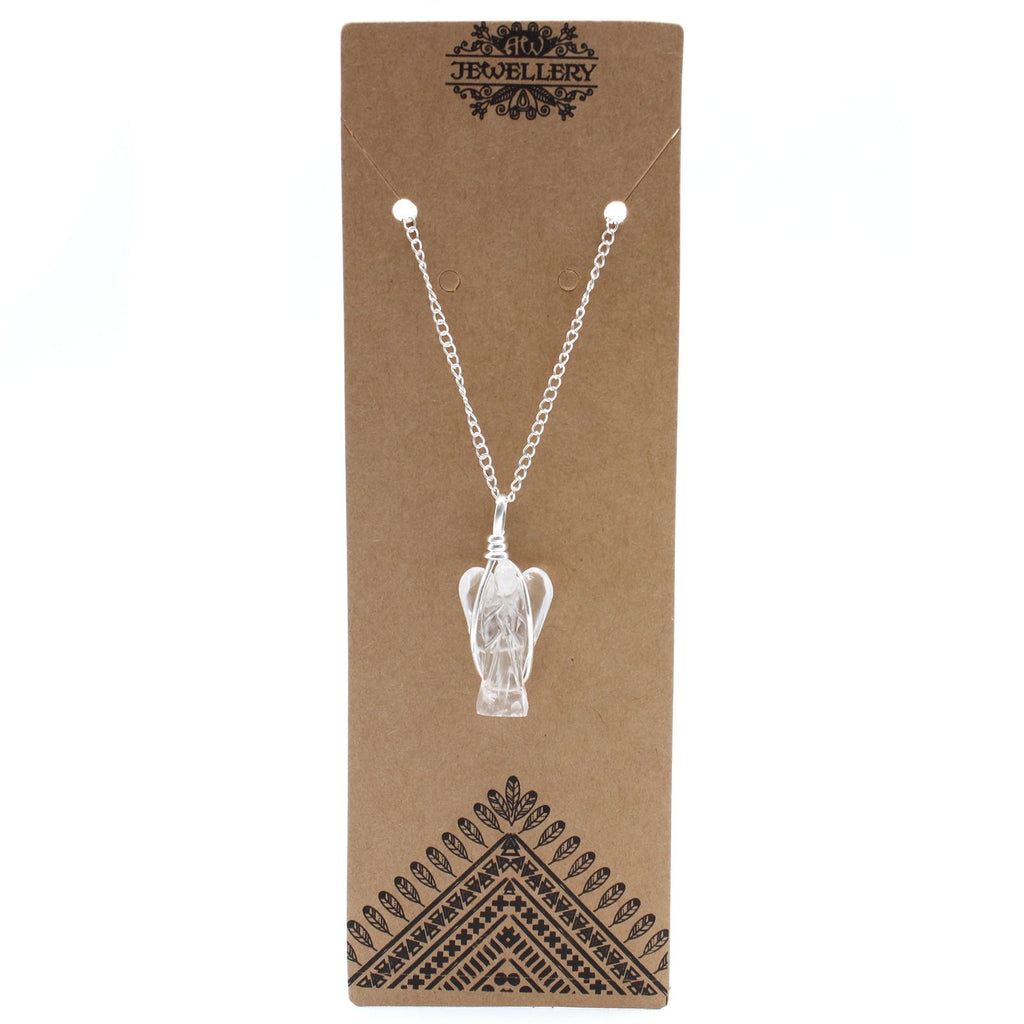 Pendentif ange gardien cristal de roche finition argentée