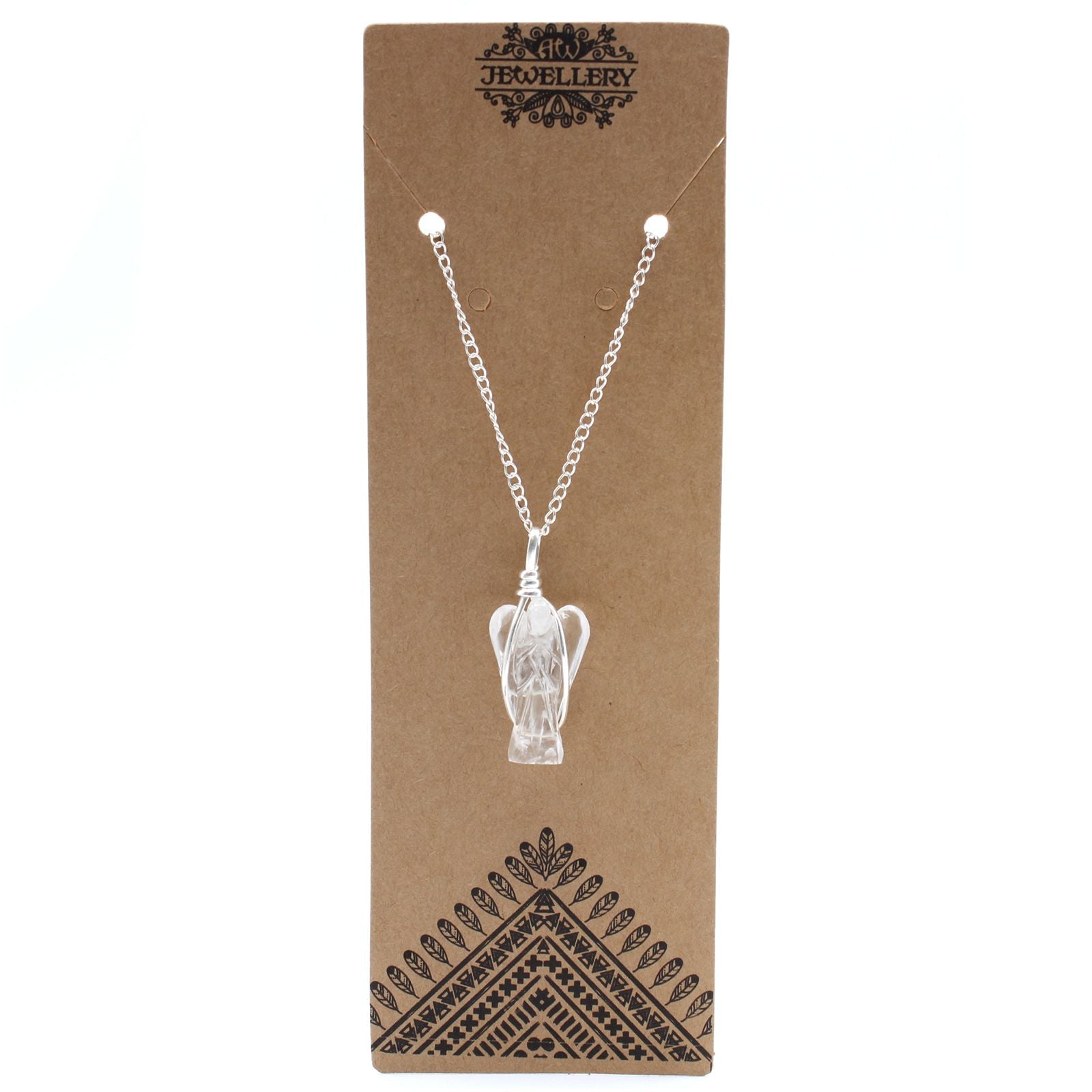 Pendentif ange gardien cristal de roche finition argentée